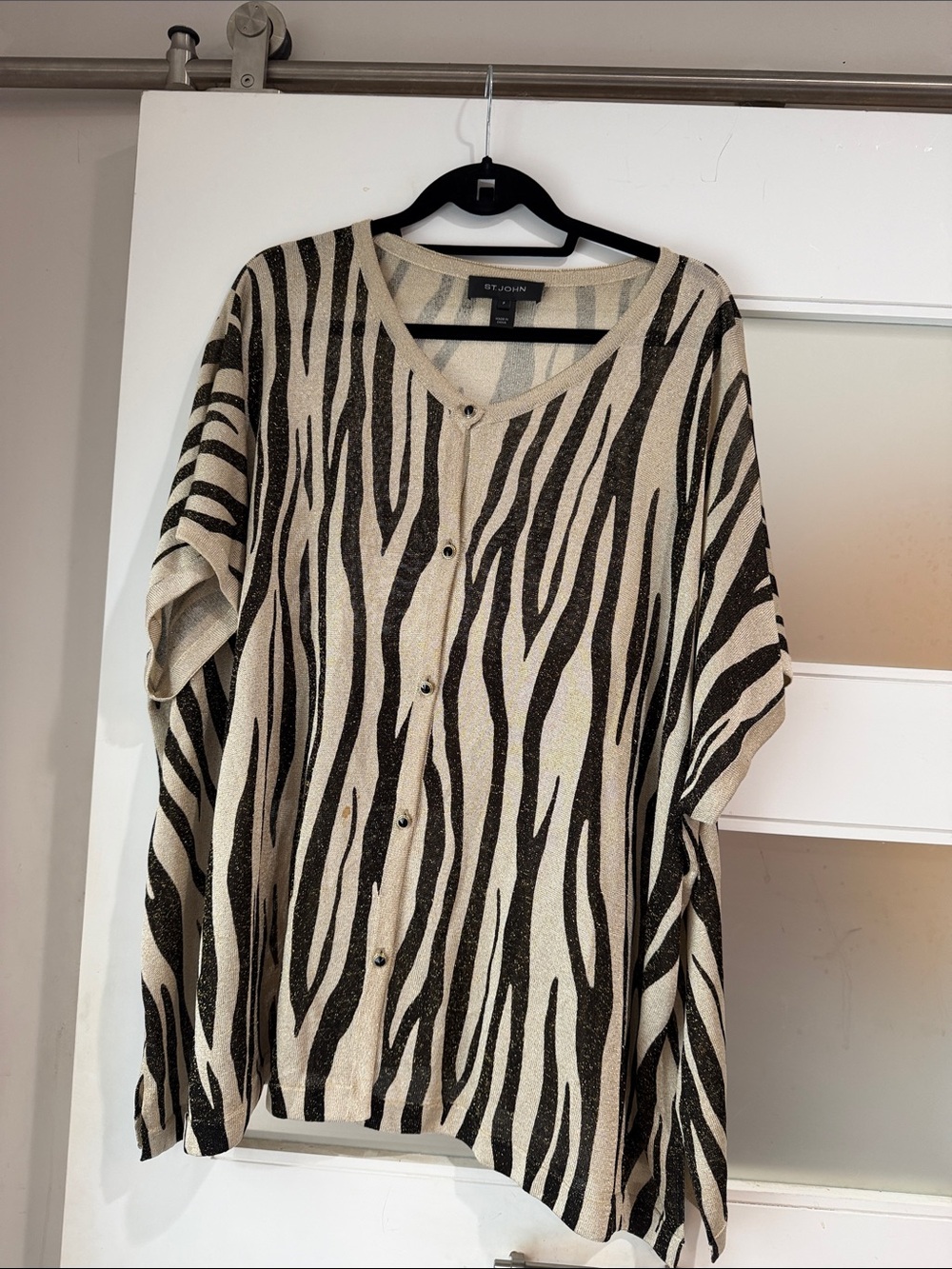 St. John Cream and Black Zebra-Pattern Button Cardigan